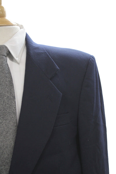 Oscar de la Renta Mens Blazer Dark Blue Wool Collared Button Solid Size 40