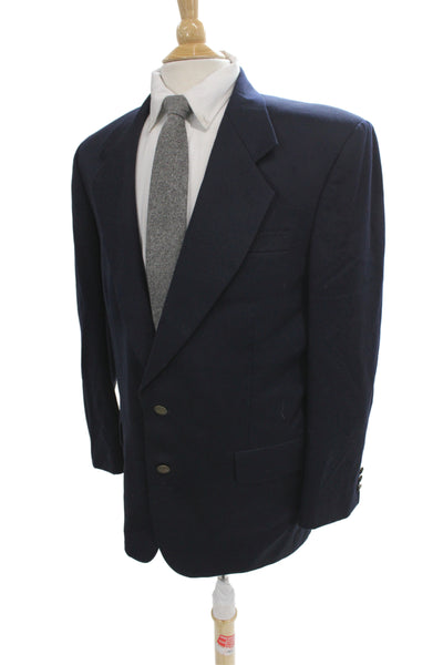 Oscar de la Renta Mens Blazer Dark Blue Wool Collared Button Solid Size 40