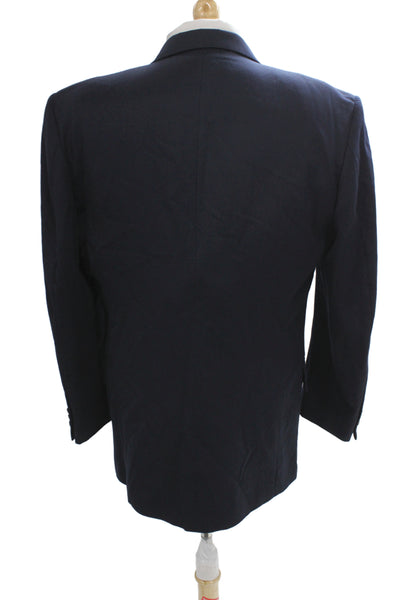 Oscar de la Renta Mens Blazer Dark Blue Wool Collared Button Solid Size 40