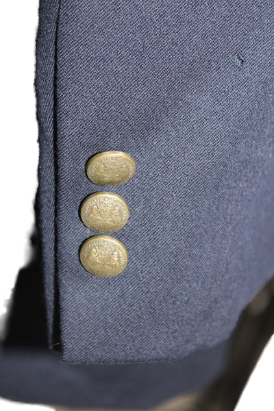 Oscar de la Renta Mens Blazer Dark Blue Wool Collared Button Solid Size 40