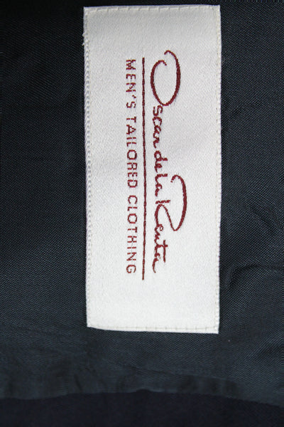 Oscar de la Renta Mens Blazer Dark Blue Wool Collared Button Solid Size 40