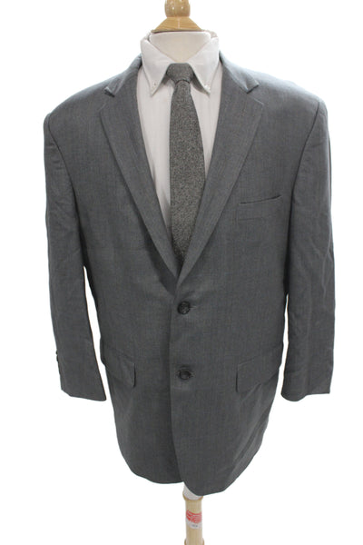 Pronto Uomo Mens Gray Herringbone Wool Blend Suit Jacket Button Closure Size 46