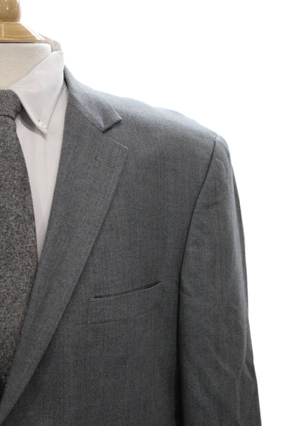 Pronto Uomo Mens Gray Herringbone Wool Blend Suit Jacket Button Closure Size 46