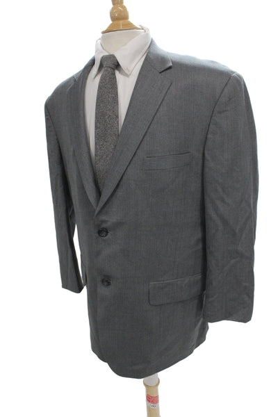 Pronto Uomo Mens Gray Herringbone Wool Blend Suit Jacket Button Closure Size 46