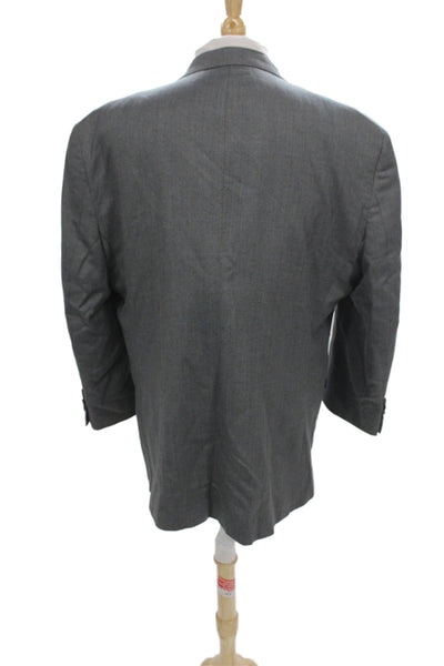 Pronto Uomo Mens Gray Herringbone Wool Blend Suit Jacket Button Closure Size 46