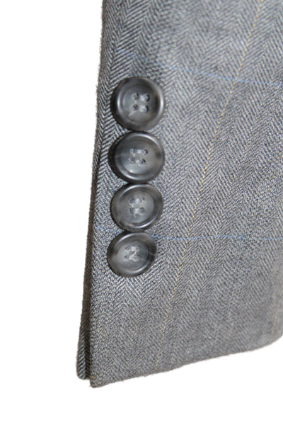 Pronto Uomo Mens Gray Herringbone Wool Blend Suit Jacket Button Closure Size 46