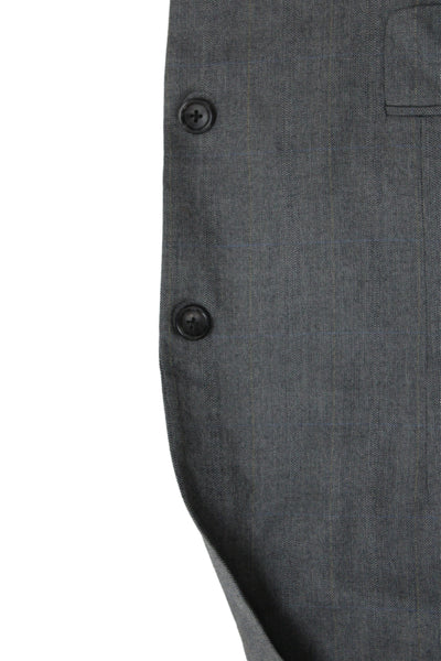 Pronto Uomo Mens Gray Herringbone Wool Blend Suit Jacket Button Closure Size 46