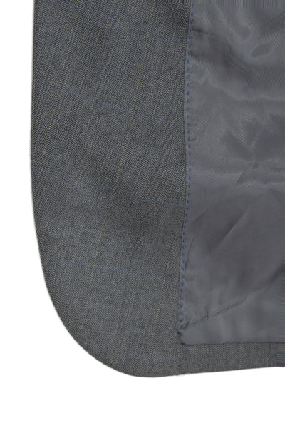 Pronto Uomo Mens Gray Herringbone Wool Blend Suit Jacket Button Closure Size 46