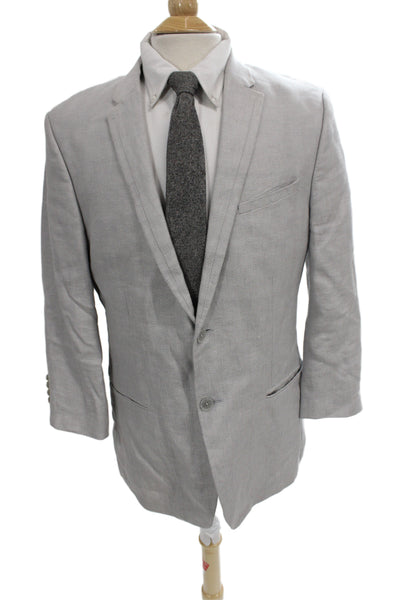 Calvin Klein Mens Gray Solid Wool Blend Blazer Button Closure Size 40