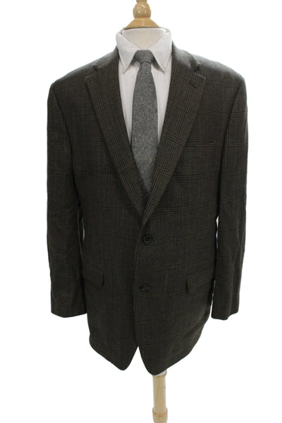 Lauren Ralph Lauren Mens Brown Plaid Wool Sport Coat Collared Size 43