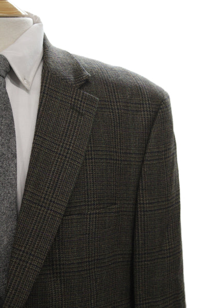 Lauren Ralph Lauren Mens Brown Plaid Wool Sport Coat Collared Size 43