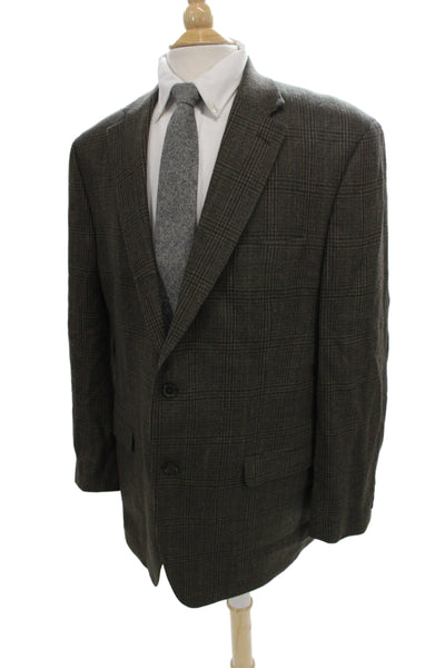 Lauren Ralph Lauren Mens Brown Plaid Wool Sport Coat Collared Size 43