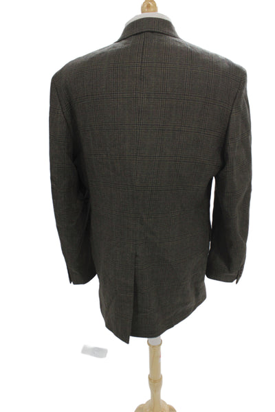 Lauren Ralph Lauren Mens Brown Plaid Wool Sport Coat Collared Size 43