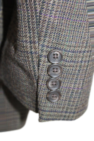 Lauren Ralph Lauren Mens Brown Plaid Wool Sport Coat Collared Size 43