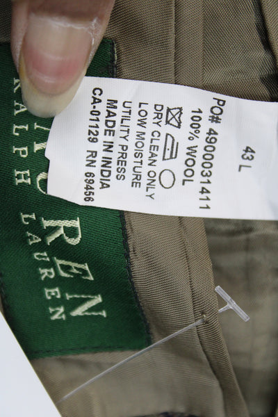 Lauren Ralph Lauren Mens Brown Plaid Wool Sport Coat Collared Size 43