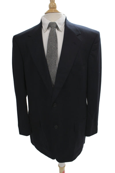 Roundtree & York Mens Dark Blue Wool Blend Suit Jacket Button Collared Size 44