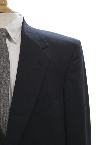 Roundtree & York Mens Dark Blue Wool Blend Suit Jacket Button Collared Size 44