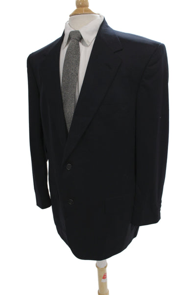 Roundtree & York Mens Dark Blue Wool Blend Suit Jacket Button Collared Size 44