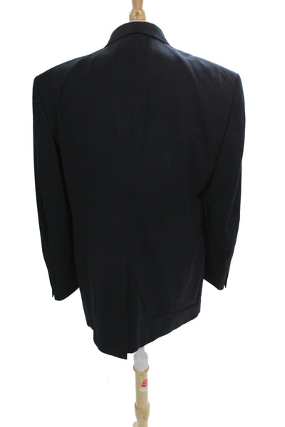 Roundtree & York Mens Dark Blue Wool Blend Suit Jacket Button Collared Size 44