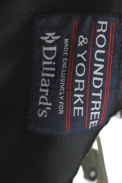 Roundtree & York Mens Dark Blue Wool Blend Suit Jacket Button Collared Size 44
