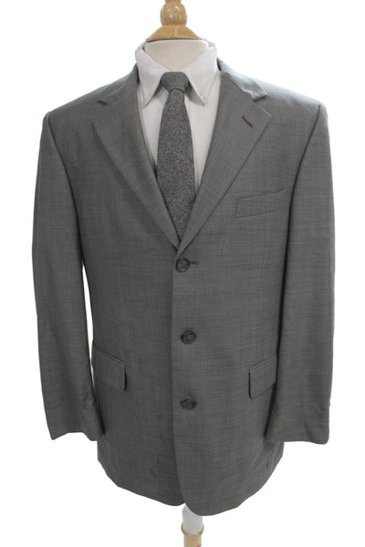 Stafford Mens Gray Wool Solid Suit Jacket Button Collared Long Sleeve Size 40