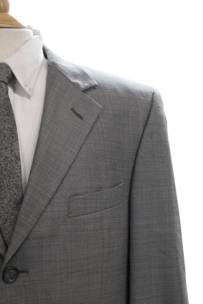Stafford Mens Gray Wool Solid Suit Jacket Button Collared Long Sleeve Size 40
