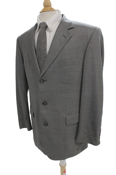 Stafford Mens Gray Wool Solid Suit Jacket Button Collared Long Sleeve Size 40