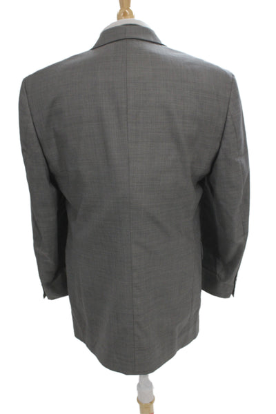 Stafford Mens Gray Wool Solid Suit Jacket Button Collared Long Sleeve Size 40