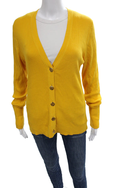 Tory Burch Unisex Yellow Cotton V Neck Button Long Sleeve Cardigan Size XL