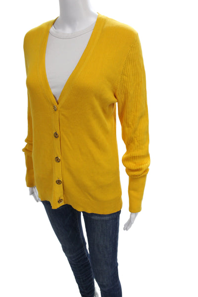 Tory Burch Unisex Yellow Cotton V Neck Button Long Sleeve Cardigan Size XL