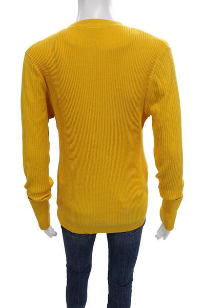 Tory Burch Unisex Yellow Cotton V Neck Button Long Sleeve Cardigan Size XL