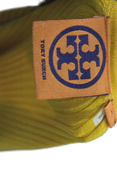 Tory Burch Unisex Yellow Cotton V Neck Button Long Sleeve Cardigan Size XL