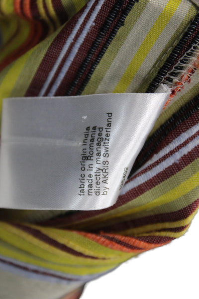 Akris Punto Women Yellow Striped Silk Collared Sleeveless Blouse Size 14