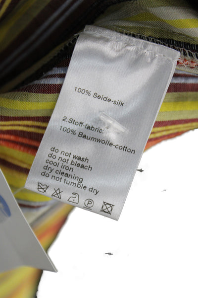 Akris Punto Women Yellow Striped Silk Collared Sleeveless Blouse Size 14