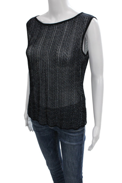 Escada Women Black Silk Herringbone Sleeveless Round Neck Tank Size 38