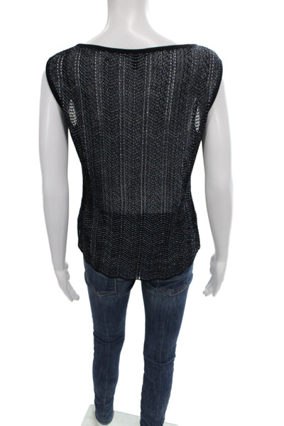 Escada Women Black Silk Herringbone Sleeveless Round Neck Tank Size 38