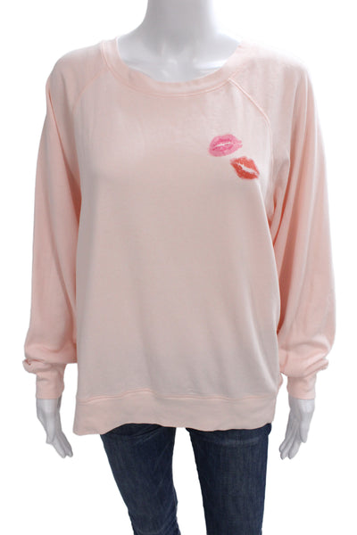 J Crew Women Pullover Sweatshirts Pink Cotton Crew Neck Long Sleeve Size M