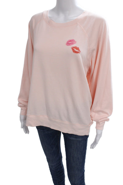 J Crew Women Pullover Sweatshirts Pink Cotton Crew Neck Long Sleeve Size M