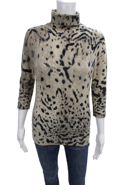 Max Mara Unisex Turtleneck Animal Print Pullover Beige Size M
