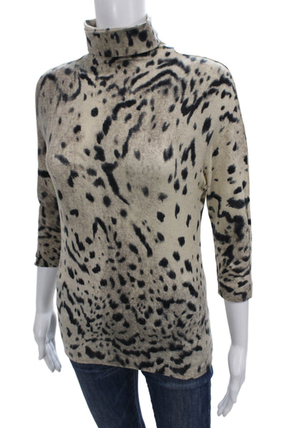 Max Mara Unisex Turtleneck Animal Print Pullover Beige Size M