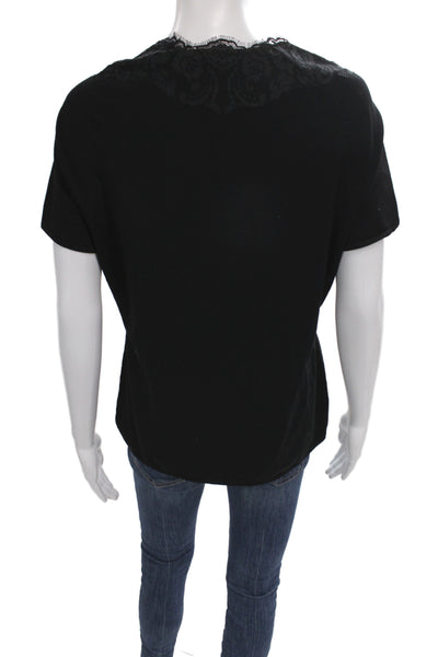 Elie Tahari Women Black Lace Cotton Square Neck Short Sleeve Blouse Size M