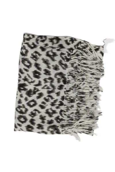 J Crew Womens Animal Print Wide Scarf White Grey