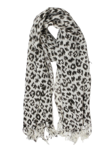 J Crew Womens Animal Print Wide Scarf White Grey