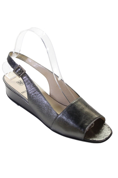 Bruno Magli Womens Leather Low Wedge Slingbacks Sandals Silver Size 7 Wide