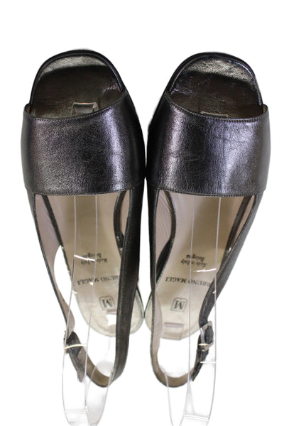 Bruno Magli Womens Leather Low Wedge Slingbacks Sandals Silver Size 7 Wide