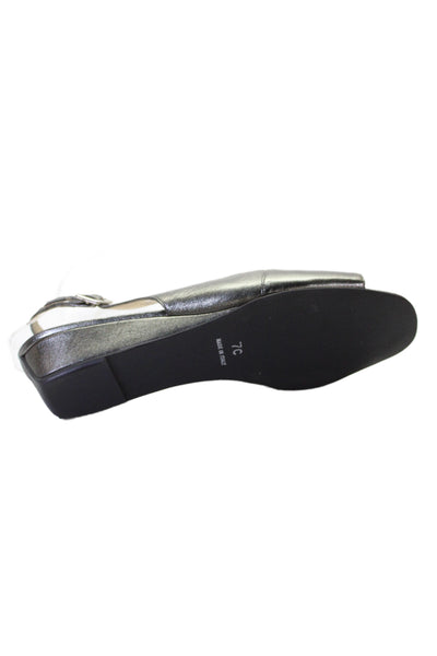 Bruno Magli Womens Leather Low Wedge Slingbacks Sandals Silver Size 7 Wide