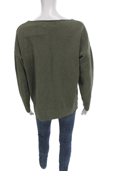 Flora Ashley Unisex Green V-Neck Long Sleeve Pullover Sweater Army Size S