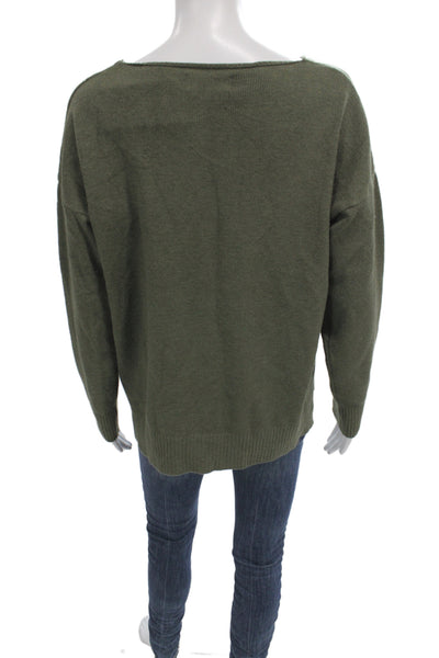 Flora Ashley Unisex Green V-Neck Long Sleeve Pullover Sweater Army Size S