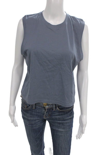 Athleta Women Basic Cotton Crew Neck Button Tank Blue Size M