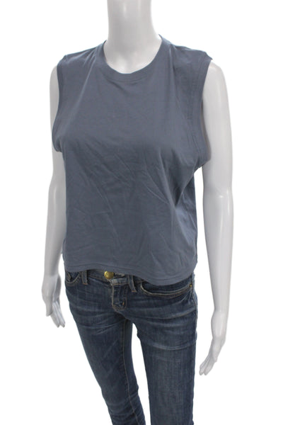Athleta Women Basic Cotton Crew Neck Button Tank Blue Size M